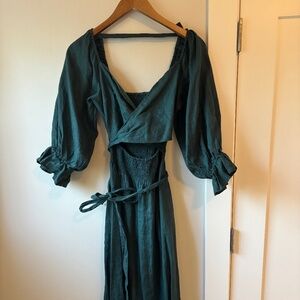 Aulieude Charlotte Emerald Dress - Linen
